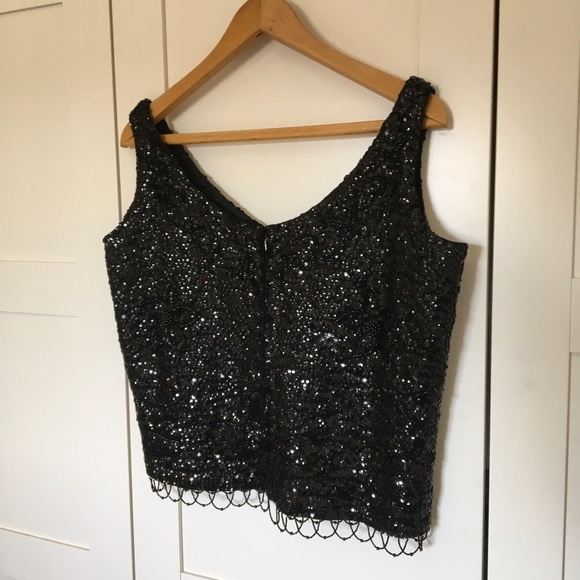 Vintage Black Beaded Sequin Evening Top size L - Picture 3 of 8